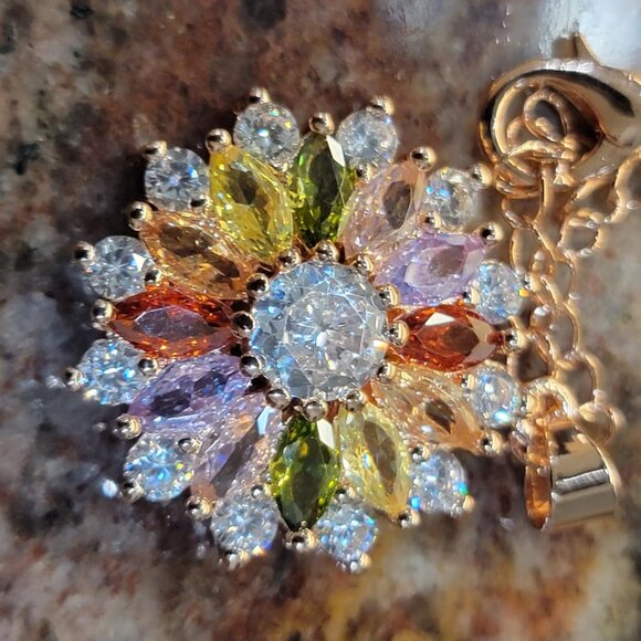 Neiman Marcus Christmas Rose Gold Plated Multi Gemstone Snowflake Necklace - Picture 1 of 5